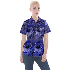 Purple Peacock Feather Women s Short Sleeve Pocket Shirt