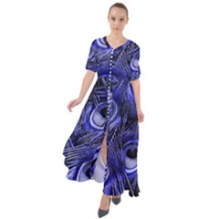 Purple Peacock Feather Waist Tie Boho Maxi Dress