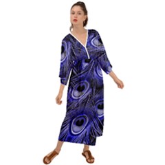 Purple Peacock Feather Grecian Style  Maxi Dress