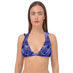 Purple Peacock Feather Double Strap Halter Bikini Top