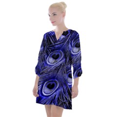 Purple Peacock Feather Open Neck Shift Dress