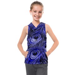 Purple Peacock Feather Kids  Sleeveless Hoodie