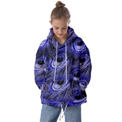 Purple Peacock Feather Kids  Oversized Hoodie by Jancukart