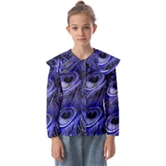 Purple Peacock Feather Kids  Peter Pan Collar Blouse