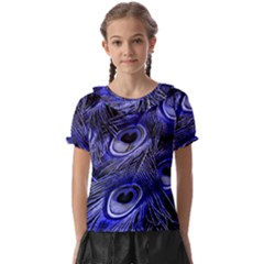 Purple Peacock Feather Kids  Frill Chiffon Blouse