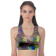 Green Purple And Blue Peacock Feather Sports Bra