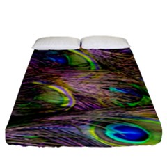 Green Purple And Blue Peacock Feather Fitted Sheet (king Size)