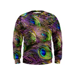 Green Purple And Blue Peacock Feather Kids  Sweatshirt