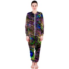 Green Purple And Blue Peacock Feather Onepiece Jumpsuit (ladies)