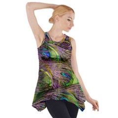 Green Purple And Blue Peacock Feather Side Drop Tank Tunic