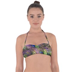 Green Purple And Blue Peacock Feather Halter Bandeau Bikini Top