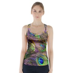 Green Purple And Blue Peacock Feather Racer Back Sports Top