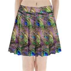 Green Purple And Blue Peacock Feather Pleated Mini Skirt