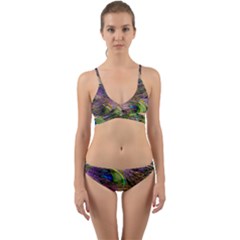 Green Purple And Blue Peacock Feather Wrap Around Bikini Set