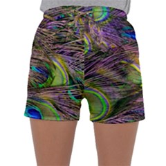 Green Purple And Blue Peacock Feather Sleepwear Shorts