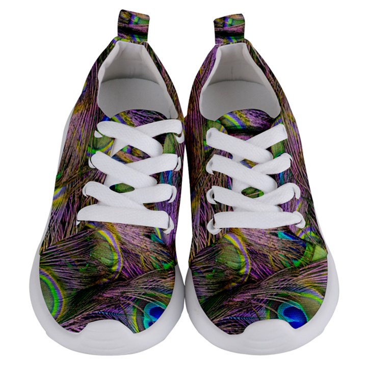 Green Purple And Blue Peacock Feather Kids  Lightweight Sports Shoes