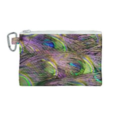 Green Purple And Blue Peacock Feather Canvas Cosmetic Bag (medium)