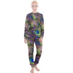 Green Purple And Blue Peacock Feather Women s Lounge Set