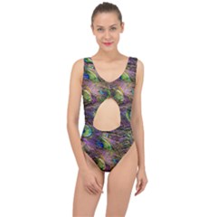 Green Purple And Blue Peacock Feather Center Cut Out Swimsuit