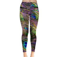 Green Purple And Blue Peacock Feather Inside Out Leggings by Jancukart