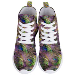 Green Purple And Blue Peacock Feather Women s Lightweight High Top Sneakers