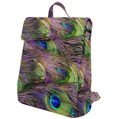 Green Purple And Blue Peacock Feather Flap Top Backpack