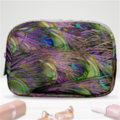 Green Purple And Blue Peacock Feather Make Up Pouch (small)