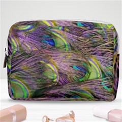 Green Purple And Blue Peacock Feather Make Up Pouch (medium)