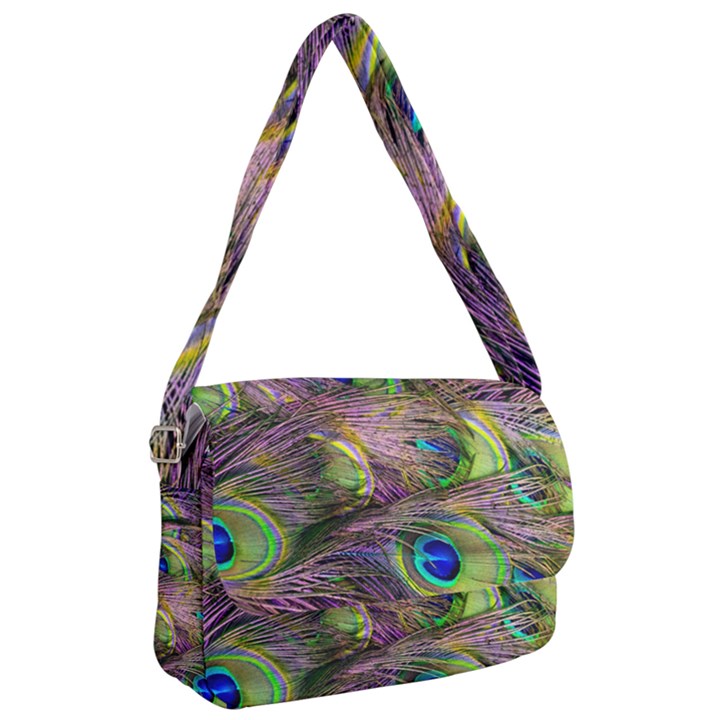 Green Purple And Blue Peacock Feather Courier Bag