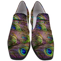 Green Purple And Blue Peacock Feather Women Slip On Heel Loafers