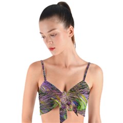 Green Purple And Blue Peacock Feather Woven Tie Front Bralet