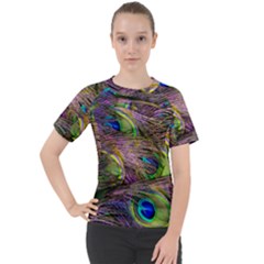 Green Purple And Blue Peacock Feather Women s Sport Raglan Tee