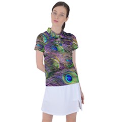 Green Purple And Blue Peacock Feather Women s Polo Tee