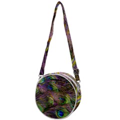 Green Purple And Blue Peacock Feather Crossbody Circle Bag by Jancukart