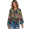 Green Purple And Blue Peacock Feather Women s Long Sleeve Button Down Shirt View1