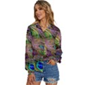 Green Purple And Blue Peacock Feather Women s Long Sleeve Button Down Shirt View2