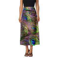 Green Purple And Blue Peacock Feather Classic Midi Chiffon Skirt