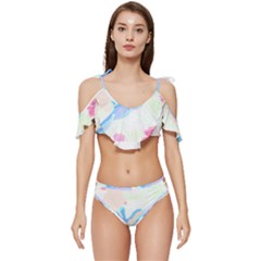 Tropical T- Shirt Tropical Fashion Deforest T- Shirt Ruffle Edge Tie Up Bikini Set	