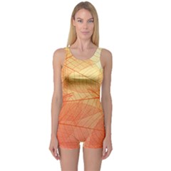 Orange Leaves Colorful Transparent Texture Of Natural Background One Piece Boyleg Swimsuit