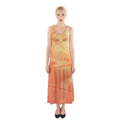 Orange Leaves Colorful Transparent Texture Of Natural Background Sleeveless Maxi Dress