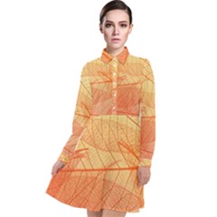 Orange Leaves Colorful Transparent Texture Of Natural Background Long Sleeve Chiffon Shirt Dress by Jancukart