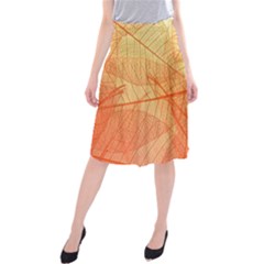 Orange Leaves Colorful Transparent Texture Of Natural Background Midi Beach Skirt