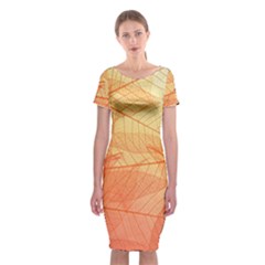 Orange Leaves Colorful Transparent Texture Of Natural Background Classic Short Sleeve Midi Dress