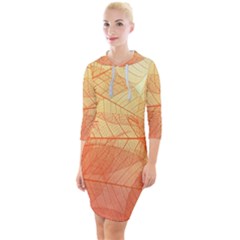 Orange Leaves Colorful Transparent Texture Of Natural Background Quarter Sleeve Hood Bodycon Dress