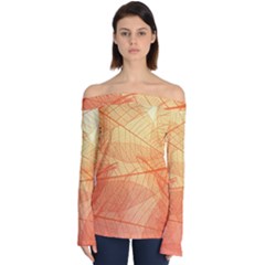 Orange Leaves Colorful Transparent Texture Of Natural Background Off Shoulder Long Sleeve Top