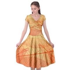 Orange Leaves Colorful Transparent Texture Of Natural Background Cap Sleeve Wrap Front Dress