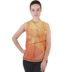 Orange Leaves Colorful Transparent Texture Of Natural Background Mock Neck Chiffon Sleeveless Top by Jancukart