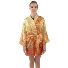 Orange Leaves Colorful Transparent Texture Of Natural Background Long Sleeve Satin Kimono by Jancukart