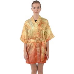 Orange Leaves Colorful Transparent Texture Of Natural Background Half Sleeve Satin Kimono 