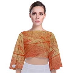 Orange Leaves Colorful Transparent Texture Of Natural Background Tie Back Butterfly Sleeve Chiffon Top by Jancukart